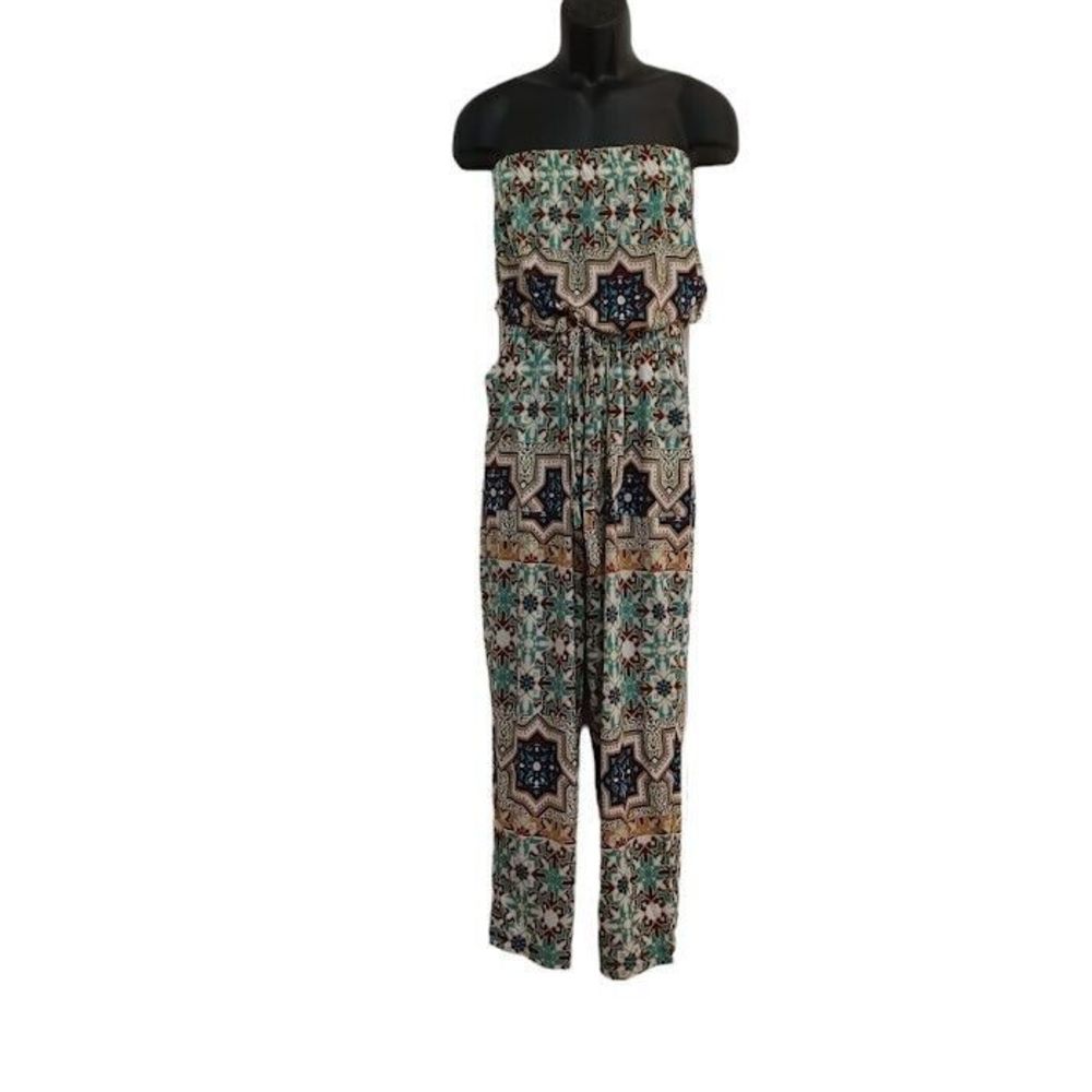 Skye’s The Limit Print Jumpsuit Tie Waist Pockets Elastic Band Tube Top Sz Large